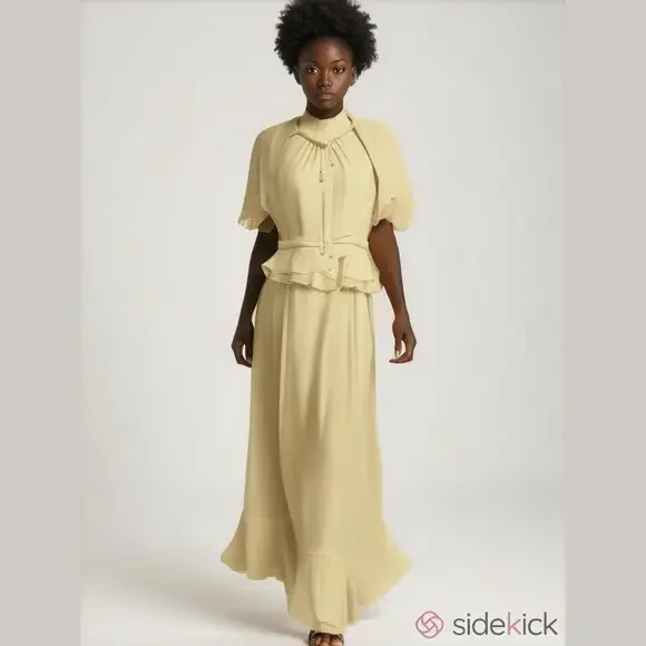 Vintage Formal Halter Dress S Maxi Removable Capelet Peplum Prom Wedding Easter - Picture 2 of 9